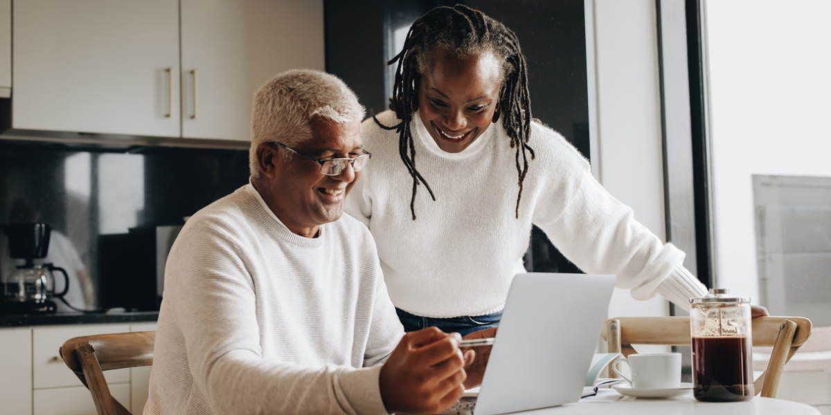 Two seniors considering assisted living vs. memory care vs. nursing care options